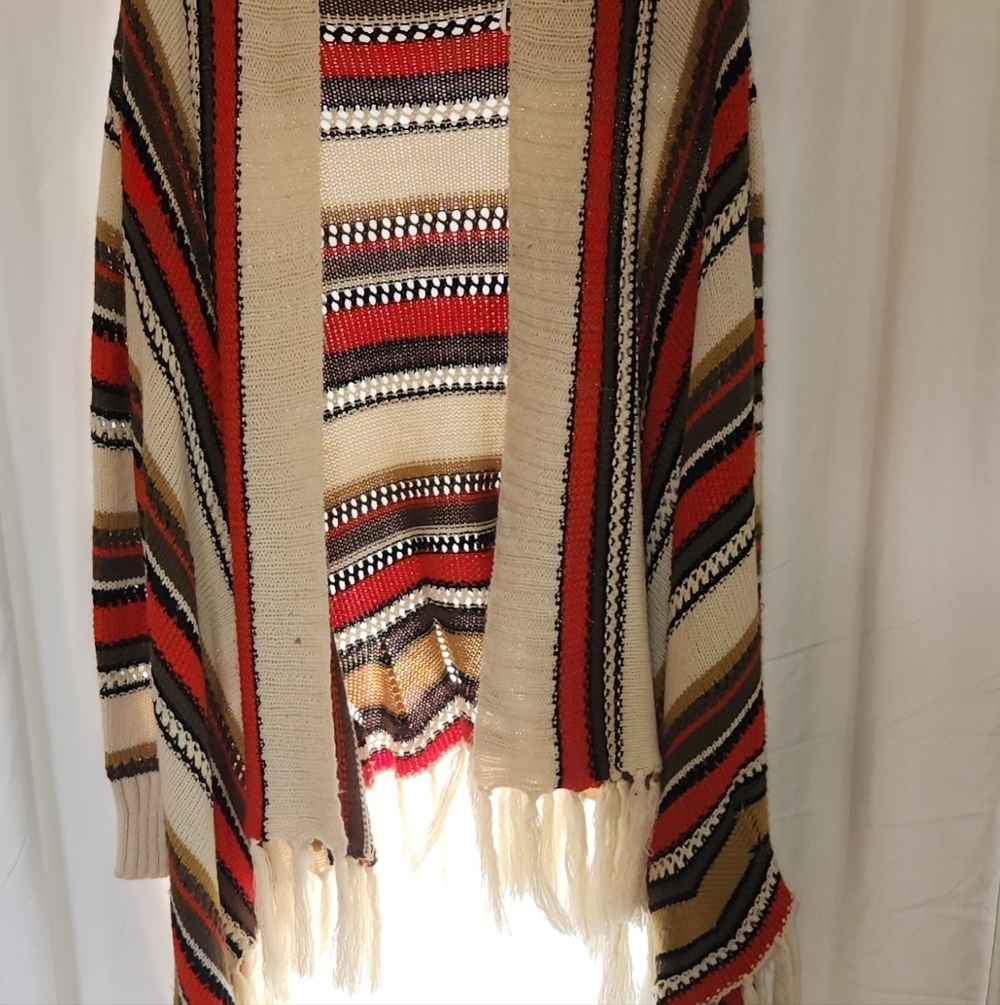 Vintage Roommates Boho Fringe Aztec Open Cardigan Medium Oversized